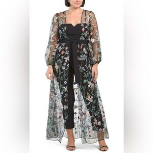 Julia Jordan NEW Black Multi Floral Sheer Embroidered Maxi Duster Jacket SZ 12
